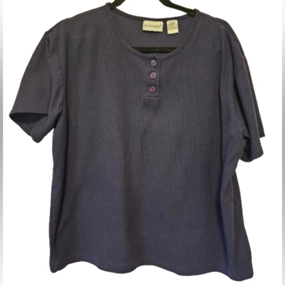 Fashion Bug Vintage Purple Knit Ribbed Henley Shirt Women's Size 18/20
